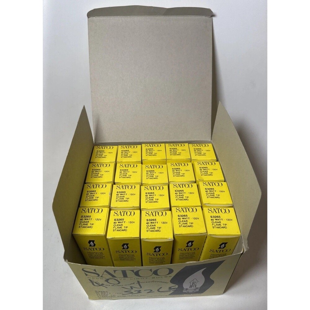 20 Pack Satco S3265 40w 120v Clear Flame Tip Candelabra